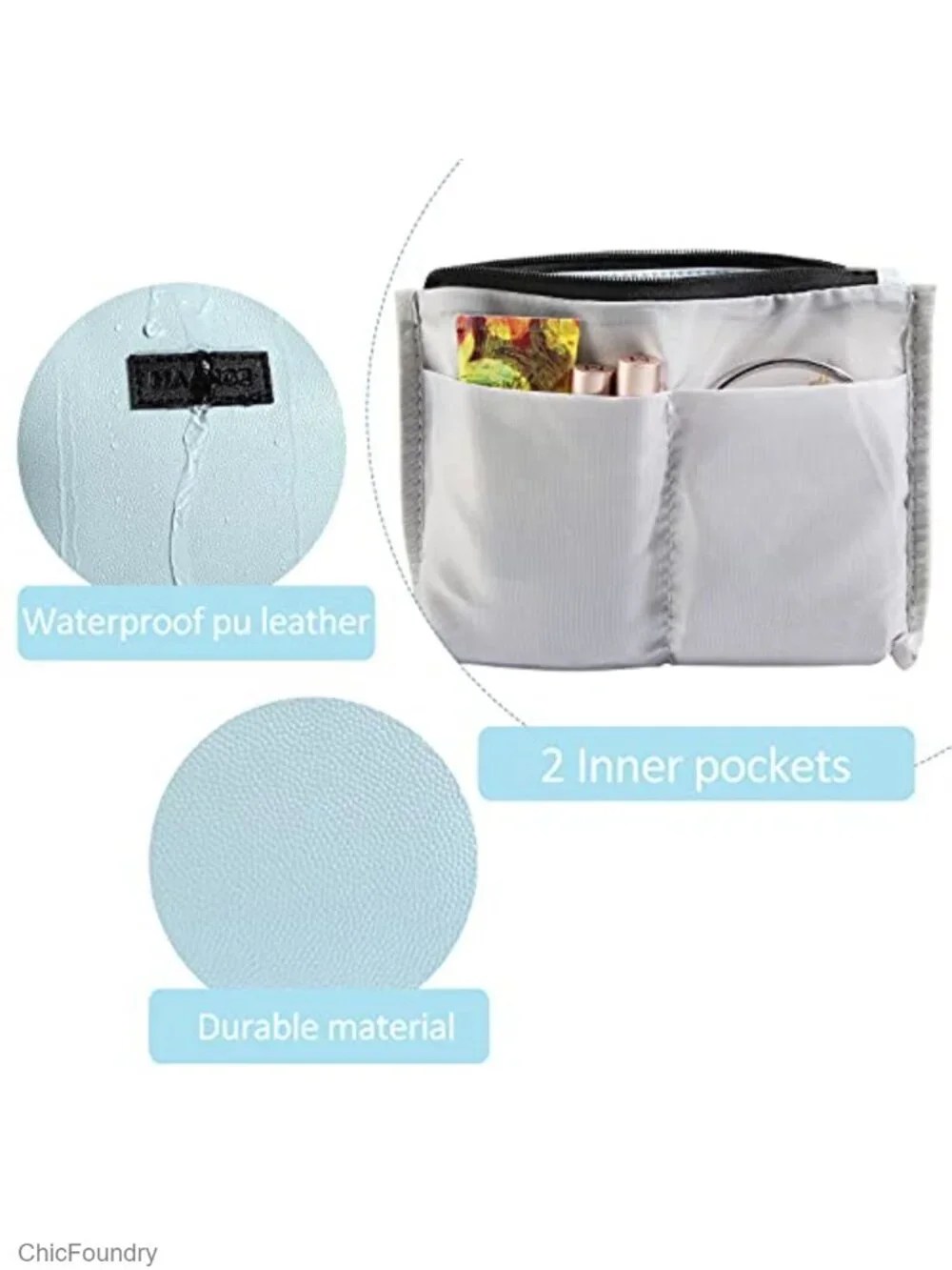 Waterproof PU Leather Makeup Bag with Handle, Small Cosmetic Pouch Travel